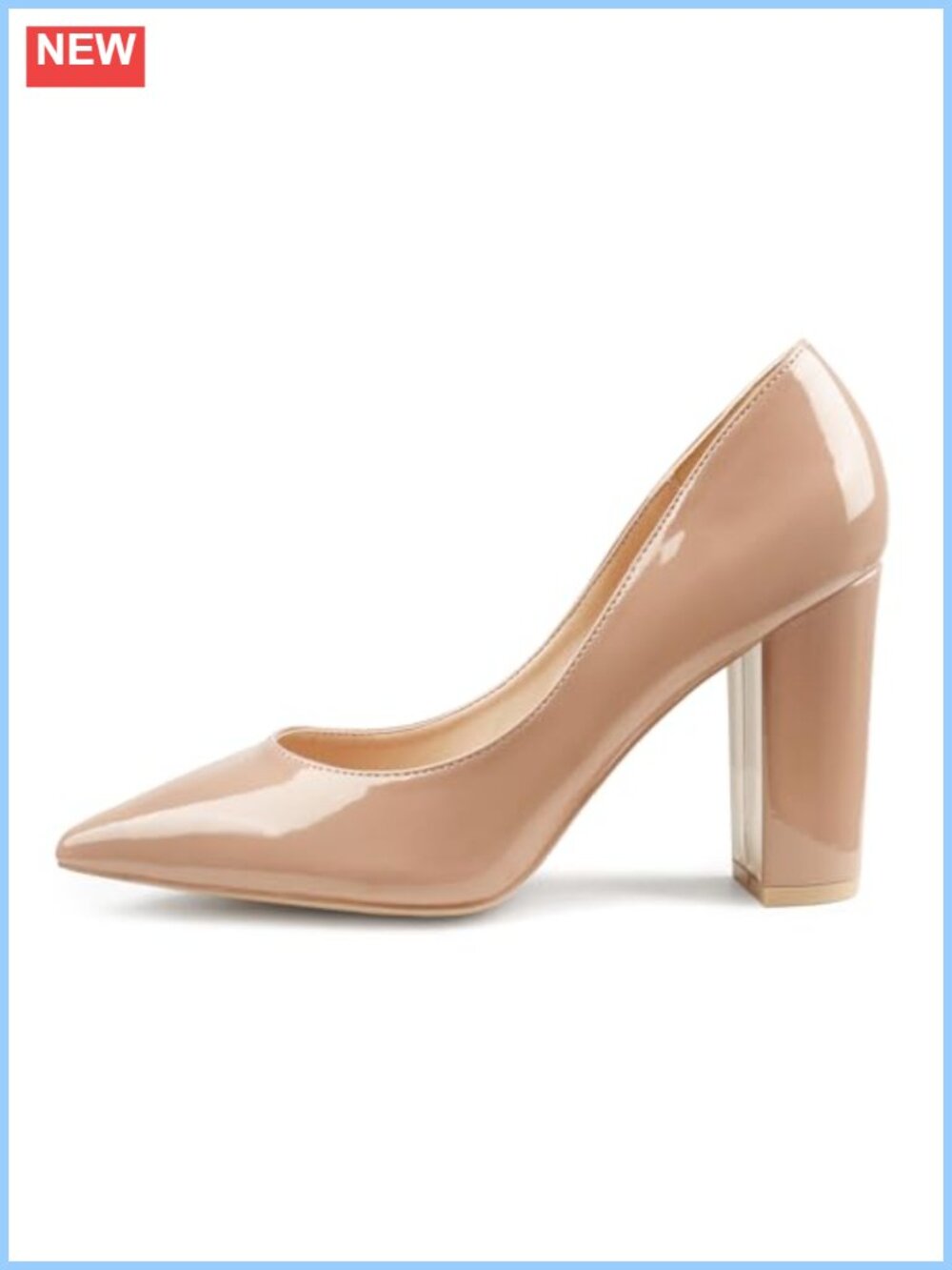 Chunky Heels Pointed Toe PU Pumps Women Block Heel 9cm